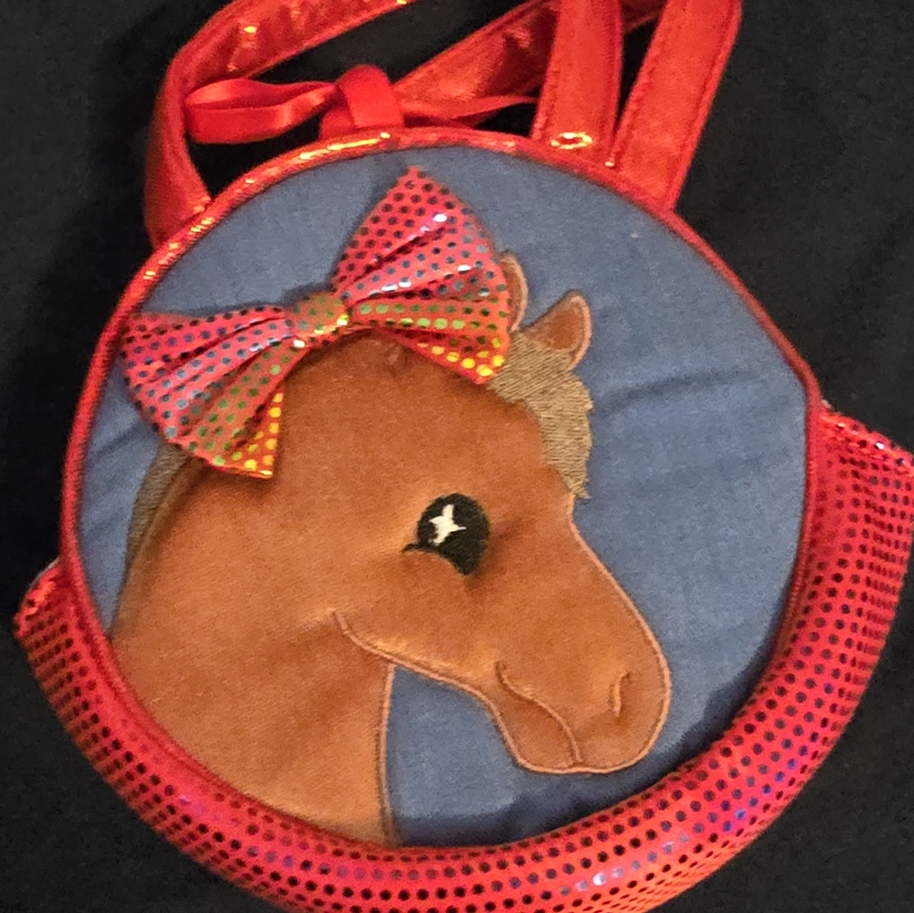 Aurora Kids Horse Backpack with Red and Brown Accents